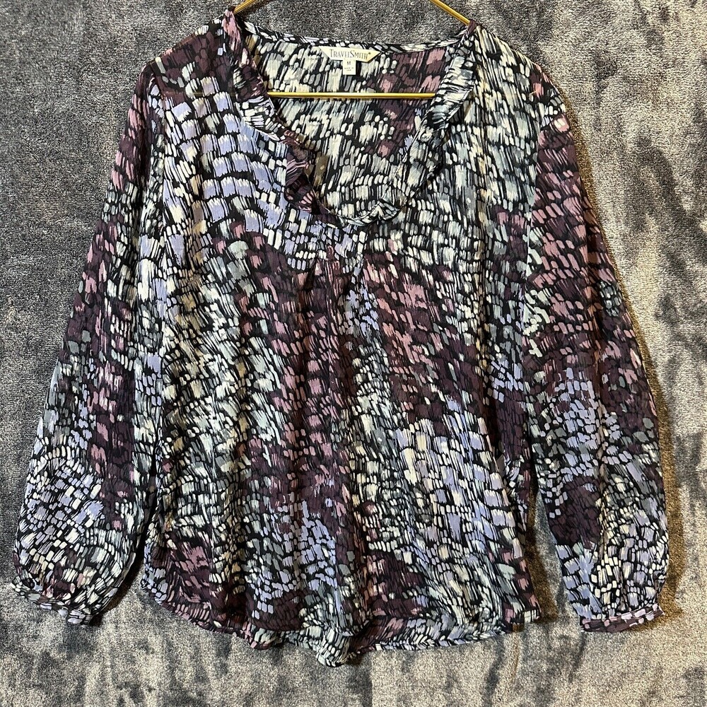 Colorful Sheer Blouse Top Womens Medium Travel Smith USA Made Boho Mom